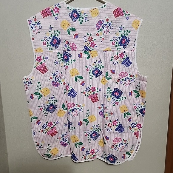 Vintage Tiger Lily Button Floral Vest Spring Sz 2x Lot Snap Bib Smock Cover 5591 - Picture 5 of 10